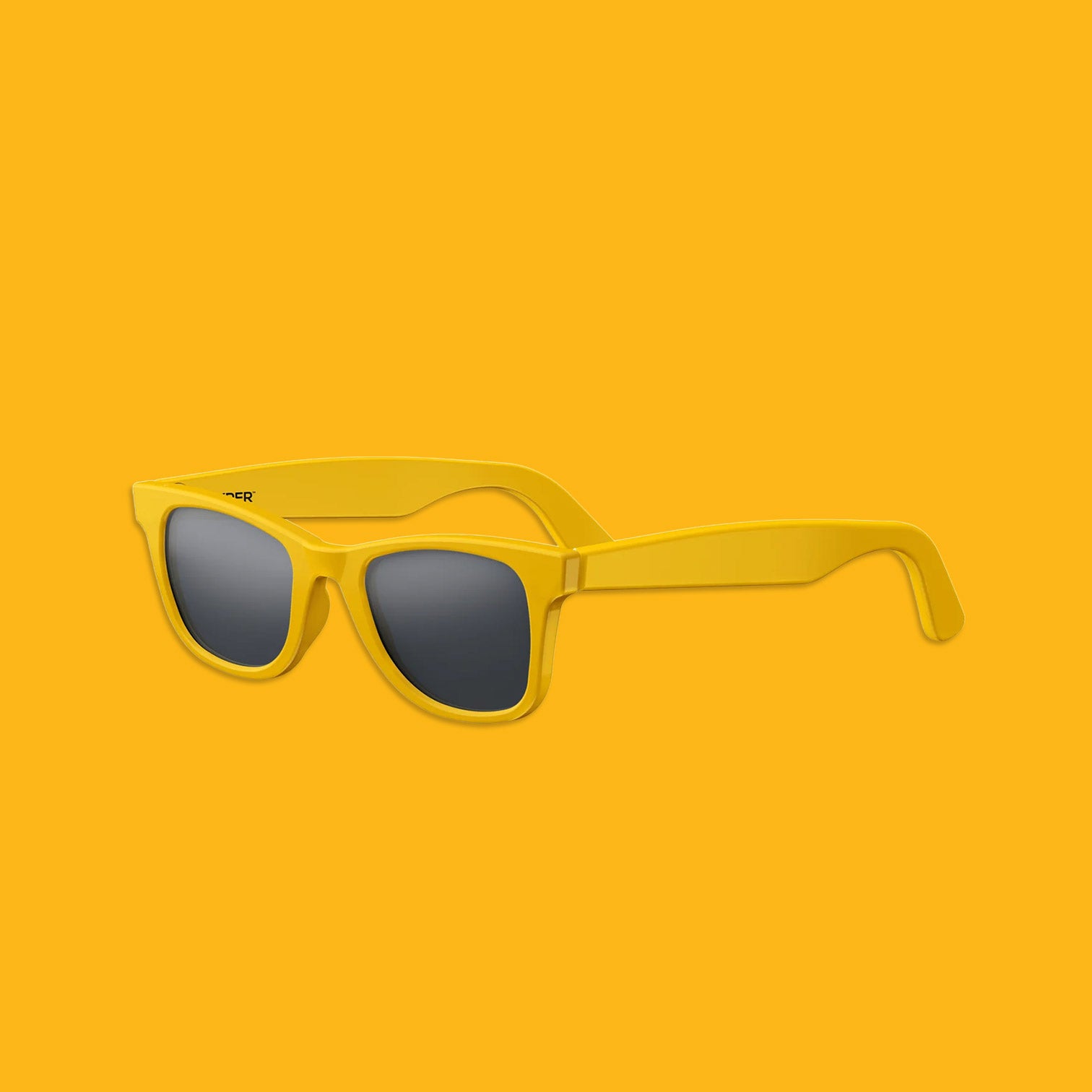 Yellow sunglasses with black lenses on a yellow background
