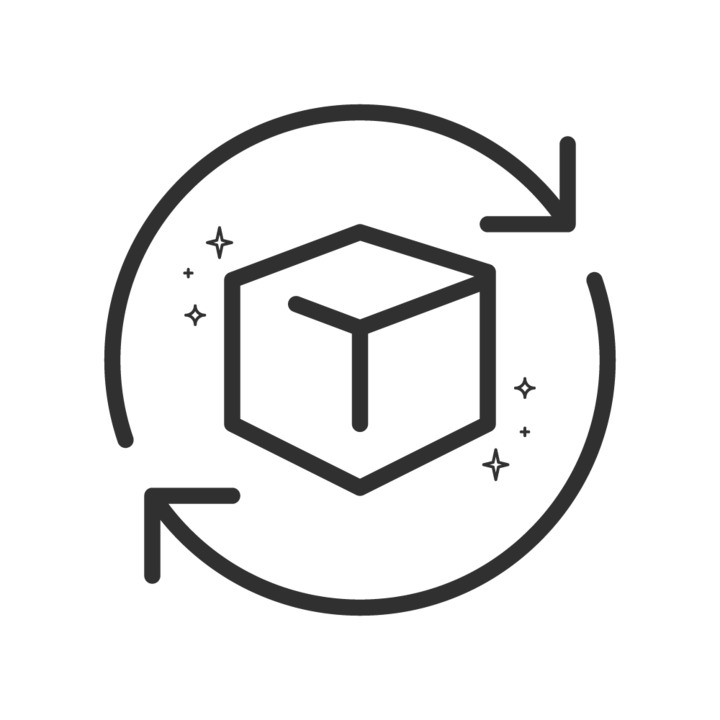 Icon of a box with circular arrows around it on a white background